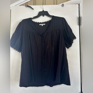 Baltic Born Black Lace-Trim Button Front Blouse